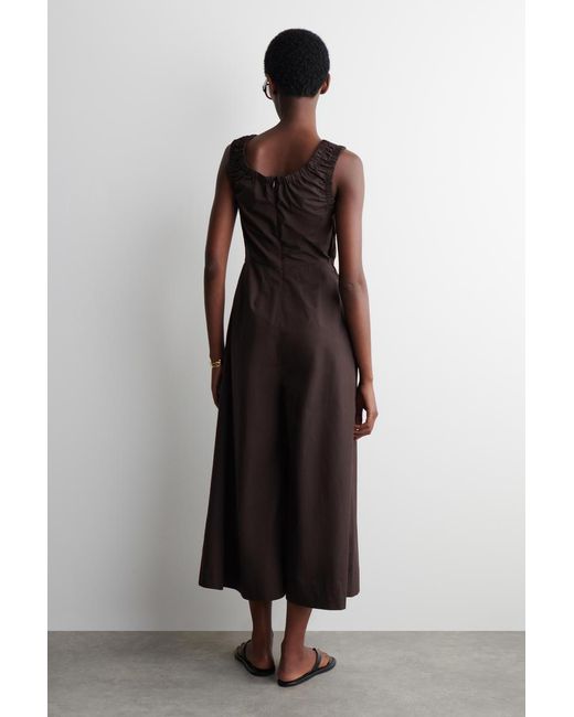 COS Brown Shirred Cotton Jumpsuit