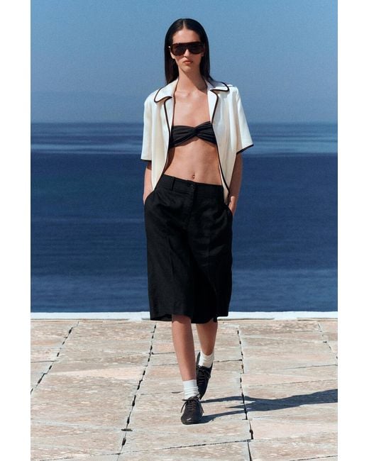 COS Black Linen Utility Bermuda Shorts