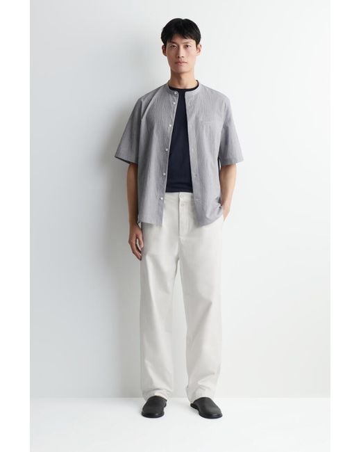 COS Gray Relaxed-Fit Seersucker Grandad-Collar Shirt for men