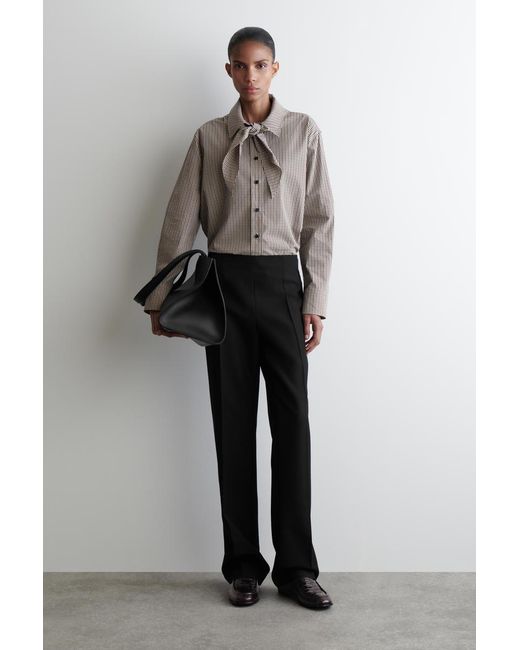 COS Gray Checked Scarf-Detail Shirt