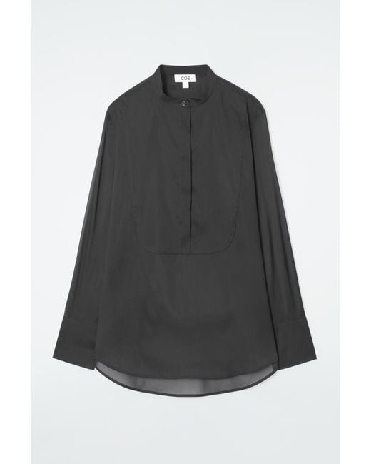 COS Black Relaxed Sheer Silk Tuxedo Shirt