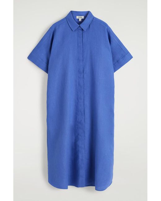 COS Blue Linen Midi Shirt Dress