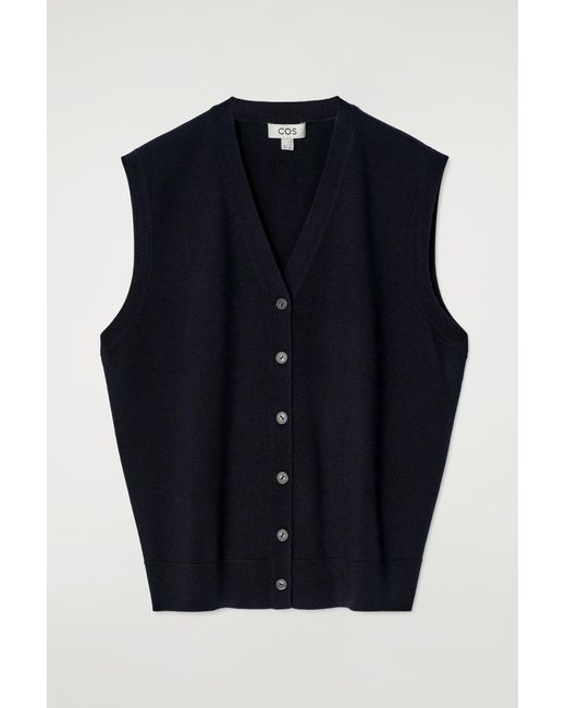 COS Blue V-Neck Merino Wool Waistcoat