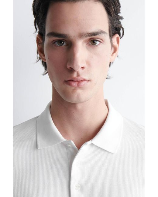 COS White Slim Ribbed Cotton Polo Shirt for men