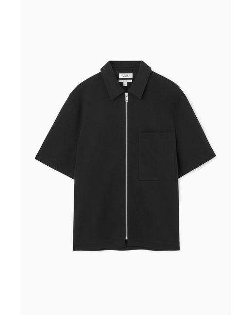 COS Black Zip-up Jersey Short-sleeved Shirt for men