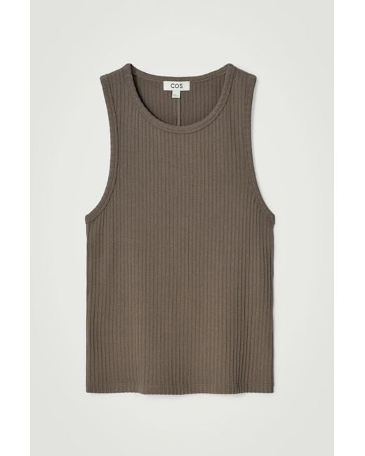 COS Brown Slim Ribbed-Knit Cotton Tank Top for men