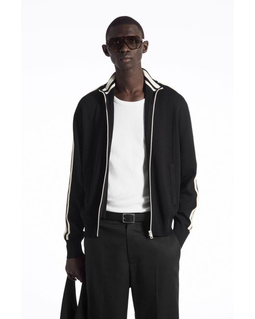 COS Black Contrast-stripe Knitted Track Jacket for men