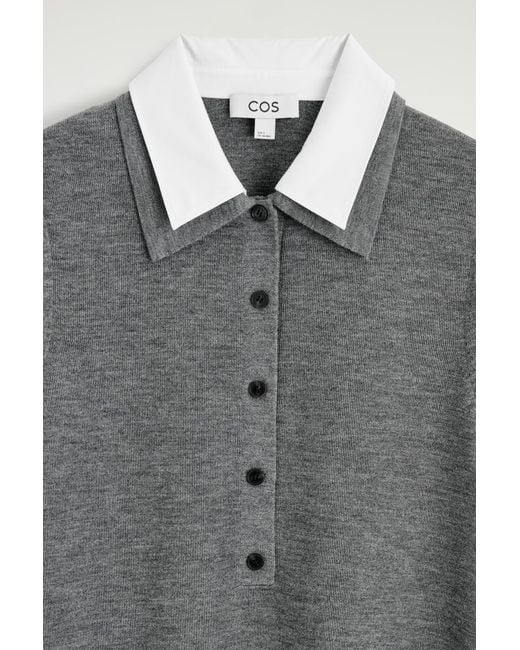 COS Gray Layered-Collar Merino Wool Mini Dress