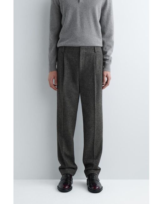 COS Gray Wool-Herringbone Regular-Fit Straight-Leg Trousers for men