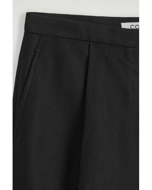 COS Black Linen-blend Cropped Straight-leg Trousers