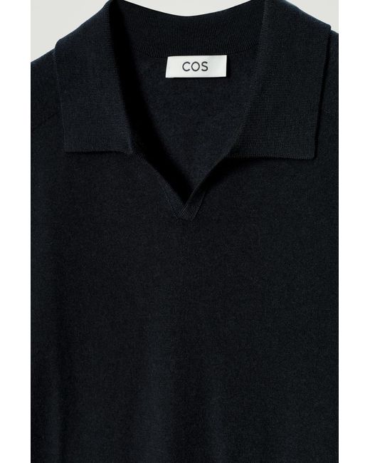 COS Black Open-collar Cashmere Polo Shirt for men