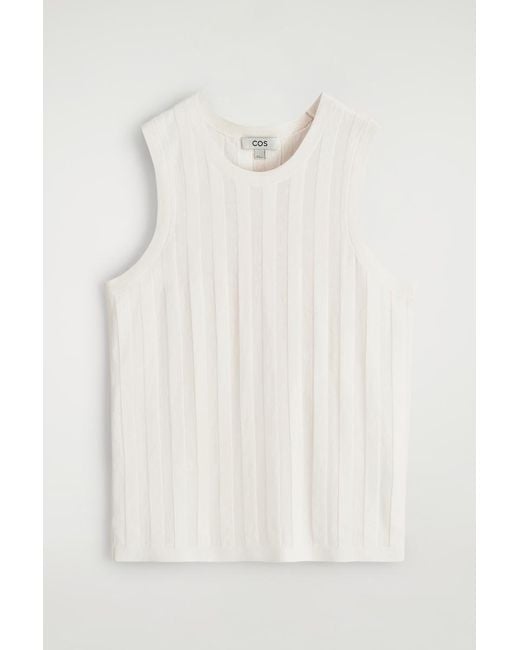 COS White Striped Knitted Linen Tank Top for men