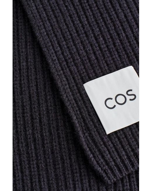 COS Black Ribbed Wool Scarf for men