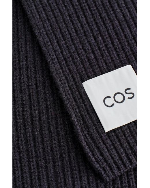 COS Black Ribbed Wool Scarf for men
