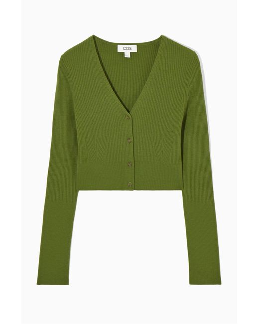 COS Green Ribbed-knit Merino Wool Cardigan