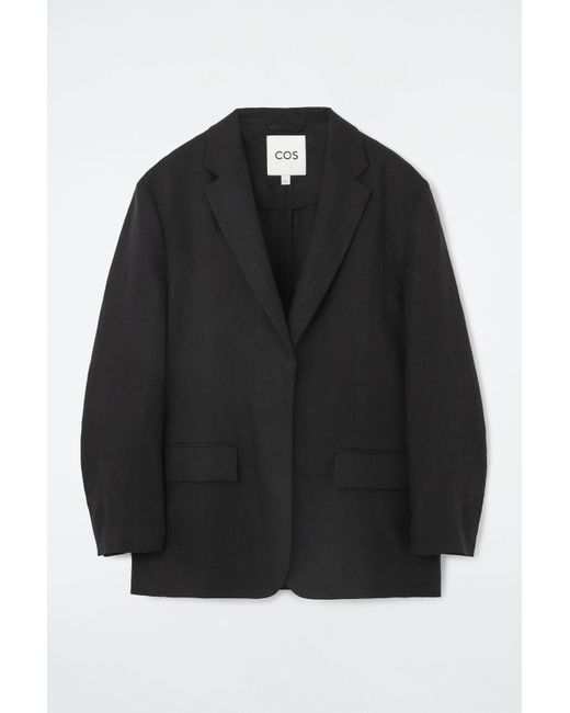 COS Black Relaxed Single-breasted Linen Blazer