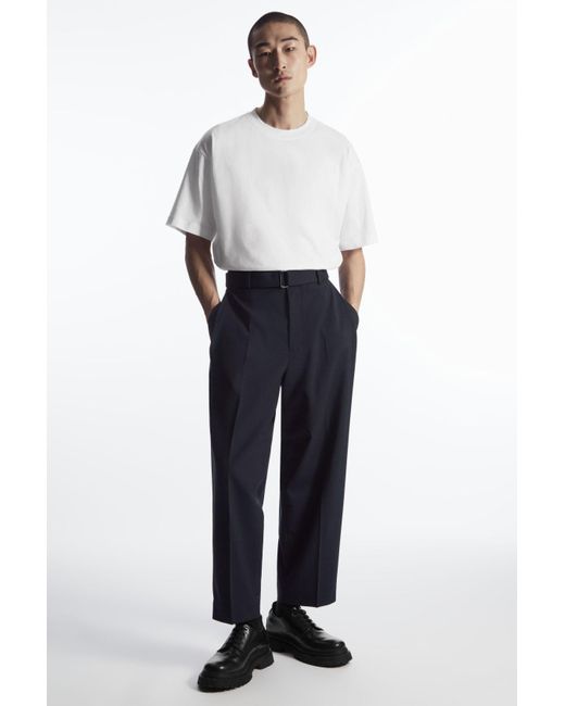 COS Blue Relaxed Belted Wool-blend Trousers for men