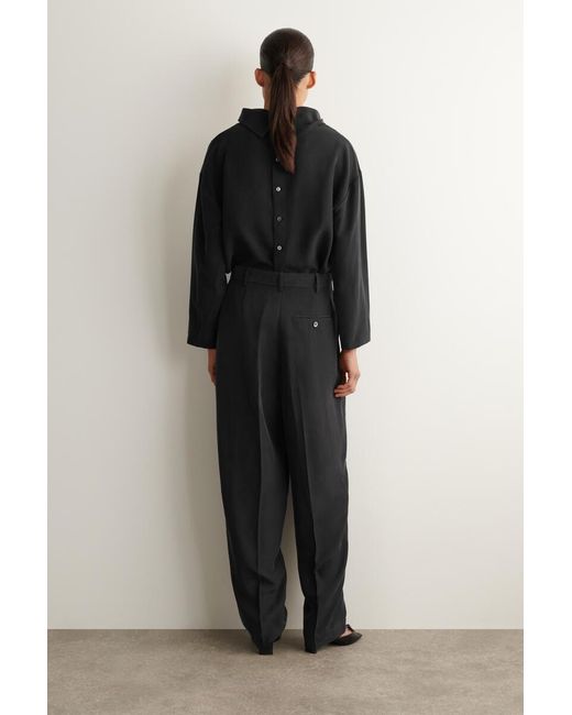 COS Black Washed-Silk Straight-Leg Trousers
