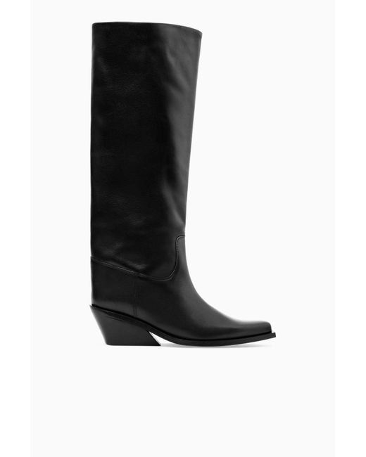 COS Black Knee-high Leather Cowboy Boots