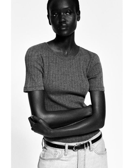 COS Gray Pointelle-Knit T-Shirt