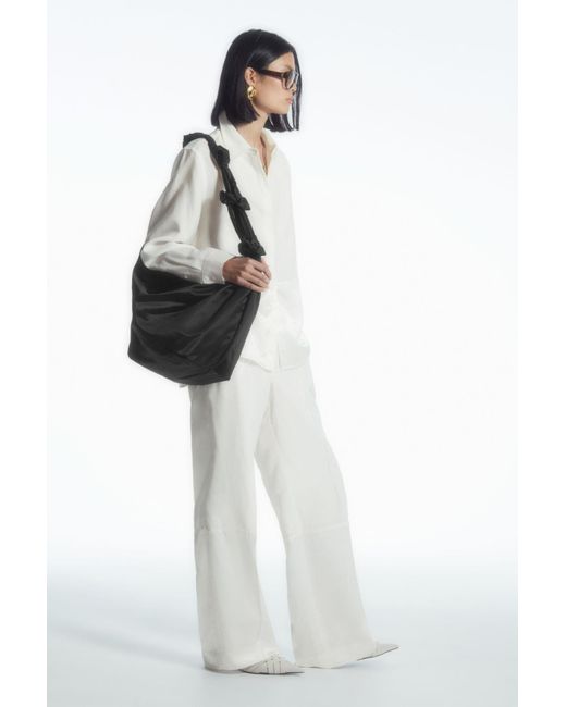 COS White Satin-panelled Wide-leg Trousers