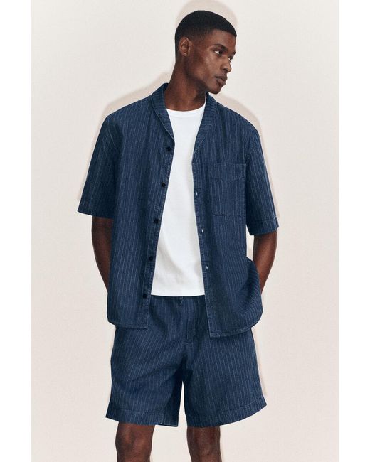 COS Blue Pinstriped Denim Drawstring Shorts for men