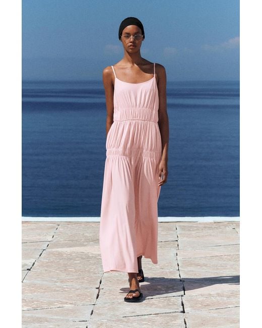 COS Pink Gathered Jersey Midi Dress