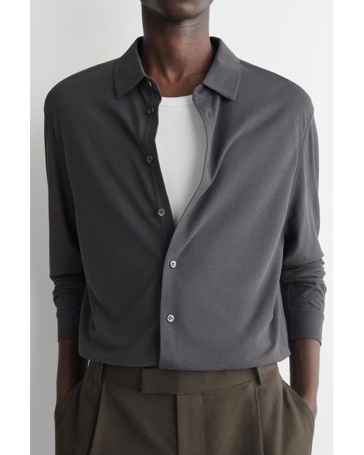 COS Black Draped Cotton-Jersey Shirt for men