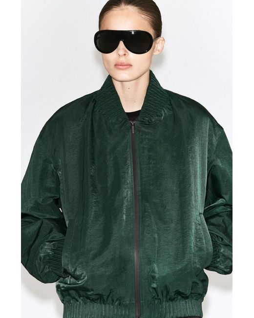 COS Green Gathered Nylon Bomber Jacket