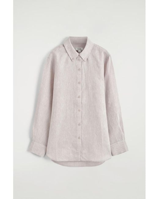 COS Pink Button-Down Collar Linen Shirt