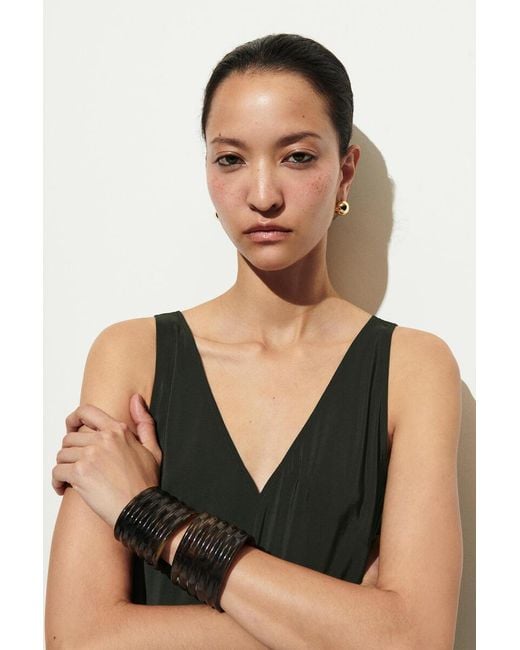 COS Black Gathered Pleated V-Neck Maxi Dress