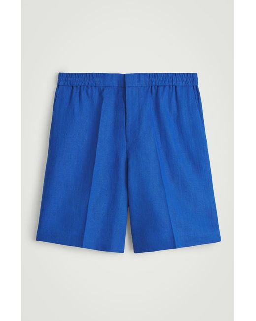 COS Blue Elasticated Linen Shorts for men