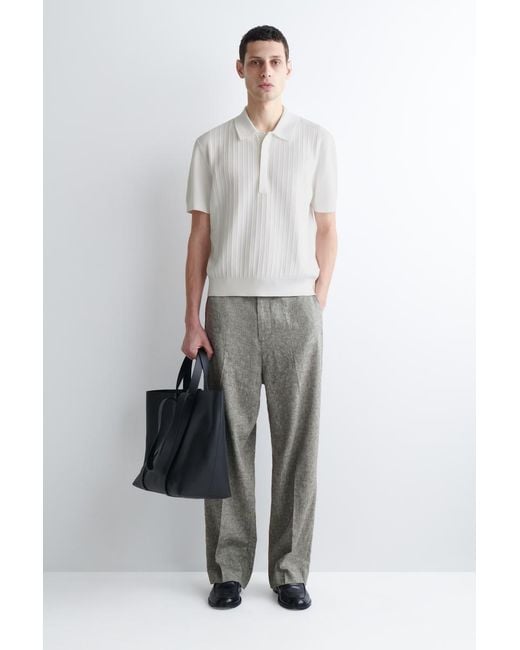 COS White Textured-Panel Cotton Polo Shirt for men