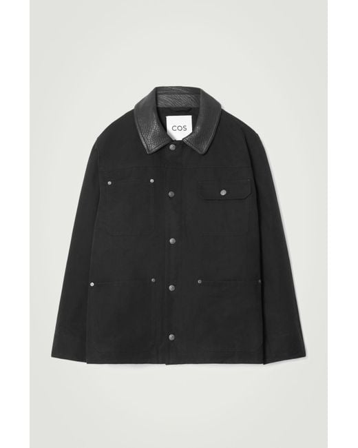 COS COLLARED GRAINED-LEATHER JACKET