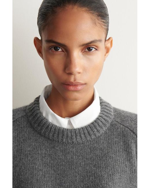 COS Gray Rounded Cashmere Crew-Neck Jumper
