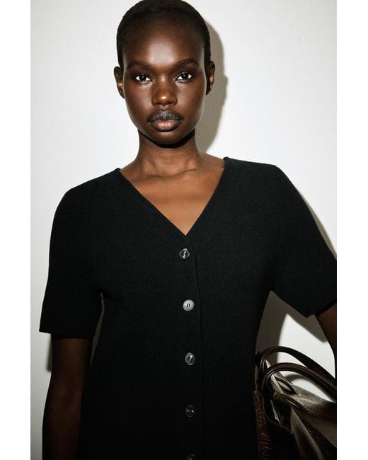 COS Black Buttoned Milano-Knit Mini Dress