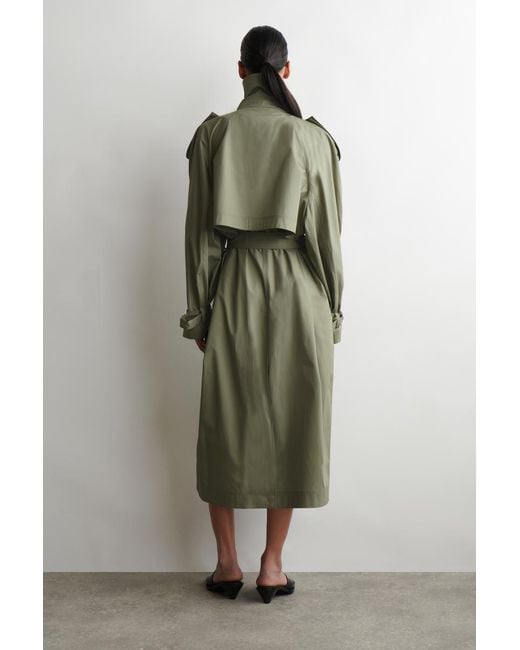 COS Green Mock-Neck Cotton Trench Coat