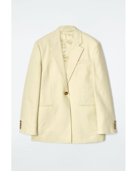 COS Natural Regular Longline Linen-blend Blazer