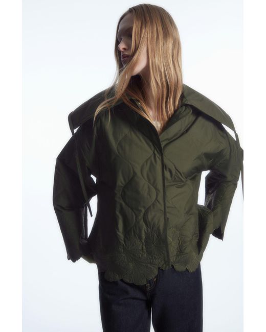 COS Green Oversized Embroidered Quilted Jacket