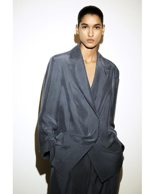 COS Blue Washed-Silk Straight-Leg Pants