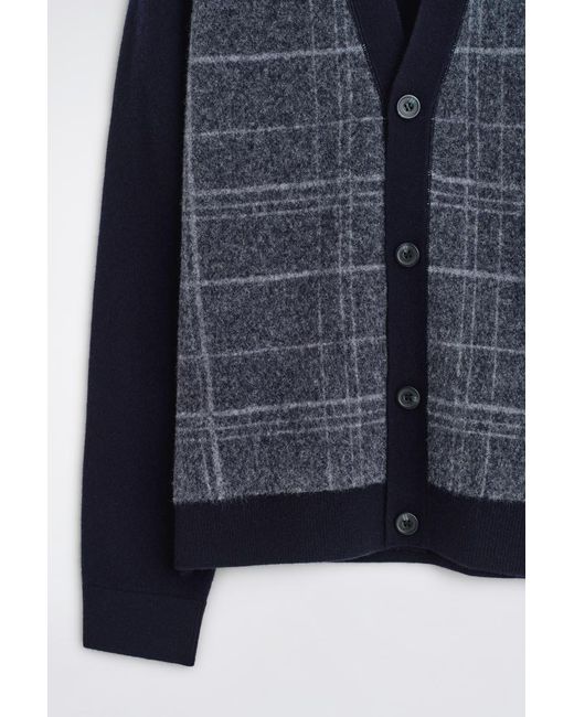 COS Blue Checked Wool V-Neck Cardigan for men