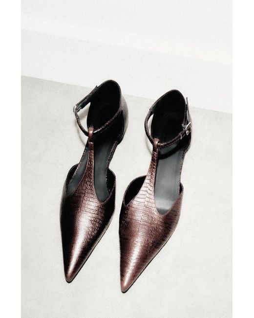 COS White Lizard-Effect Leather T-Bar Wedge Heels