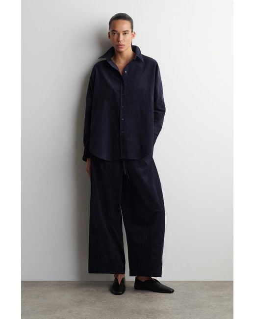COS Blue Elasticated Corduroy Barrel-Leg Pants