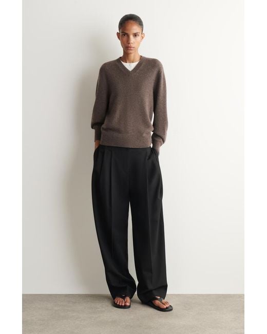 COS Brown Sculpted Cashmere V-Neck Jumper