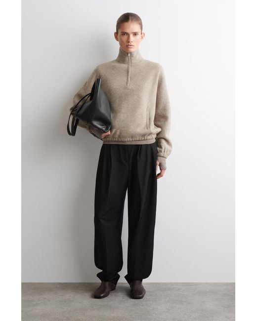 COS Natural Boiled Merino Wool Zip-Up Sweater