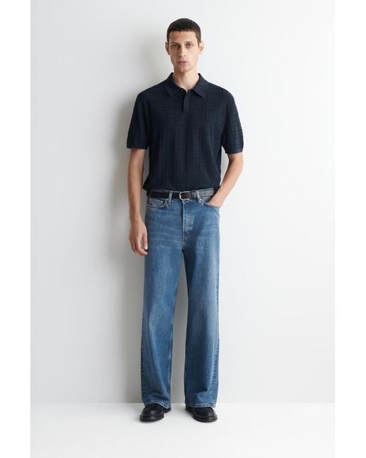 COS Blue Checked Jacquard-Knit Polo Shirt for men