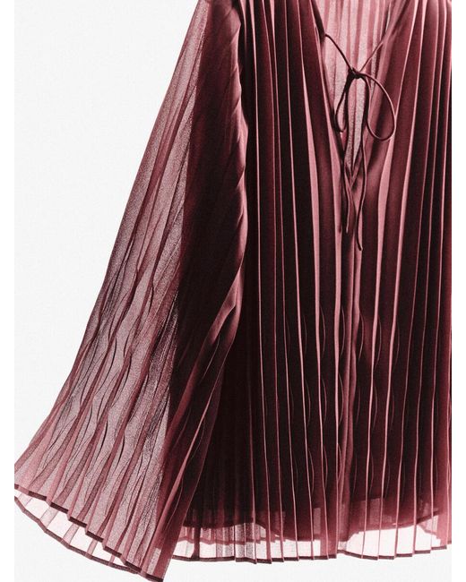 COS Red Tie-Front Pleated Georgette Blouse