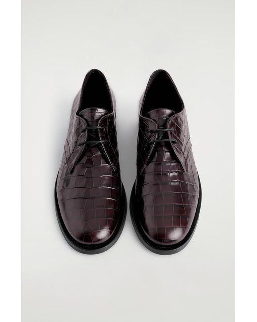 COS Black Croc-Effect Leather Derby Shoes
