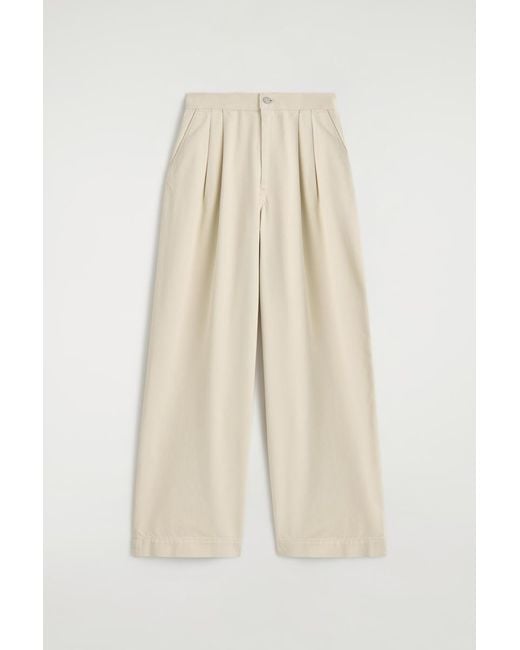 COS Pleated Wide-Leg Denim Pants in Natural | Lyst UK
