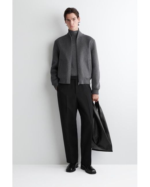 COS Gray Slim Wool-Jersey Roll Neck Top for men